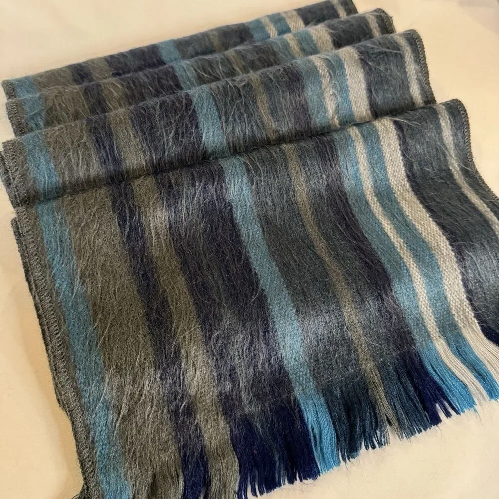 Shupaca Alpaca 80% Blend Striped Scarf 76” X 12” Blue Gray Soft Cozy Luxury